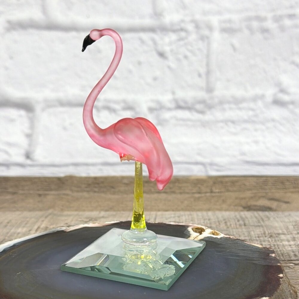 Vintage Pink Flamingo Hand Blown Frosted Art Glass Mirror Base Repair or Parts - Picture 2 of 12